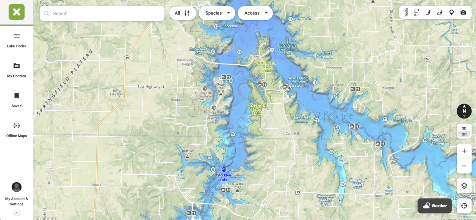 stockton lake map in onx fish app 